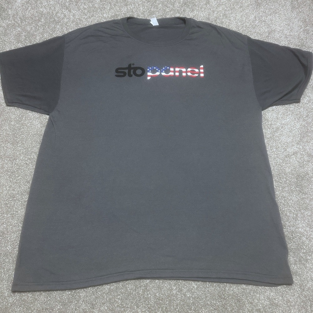 Jerzees Mens XL Sto Panel Logo Graphic Tee Gray USA Flag Patriotic T-Shirt - Picture 1 of 6
